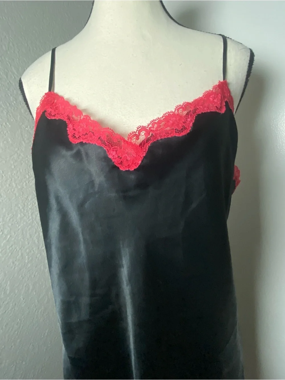 Y2K Victoria’s Secret Black Satin & Red Lace Slip Dress Size Large